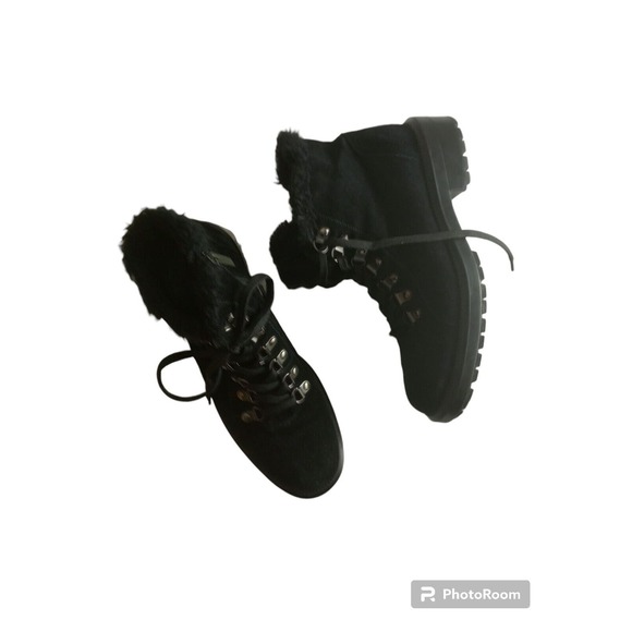 Aquatalia Other - Aquatalia Women BLACK SUEDE Fur Sherling ?Vikki Lace Up Combat Boots Size 8
